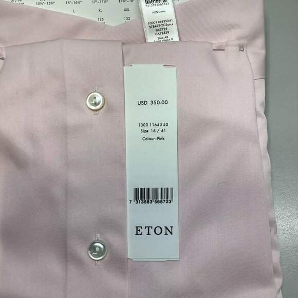 NEW ETON Signature Twill Shirt Contemporary Cotton Long Sleeve Size 16/41 Pink - Picture 5 of 8